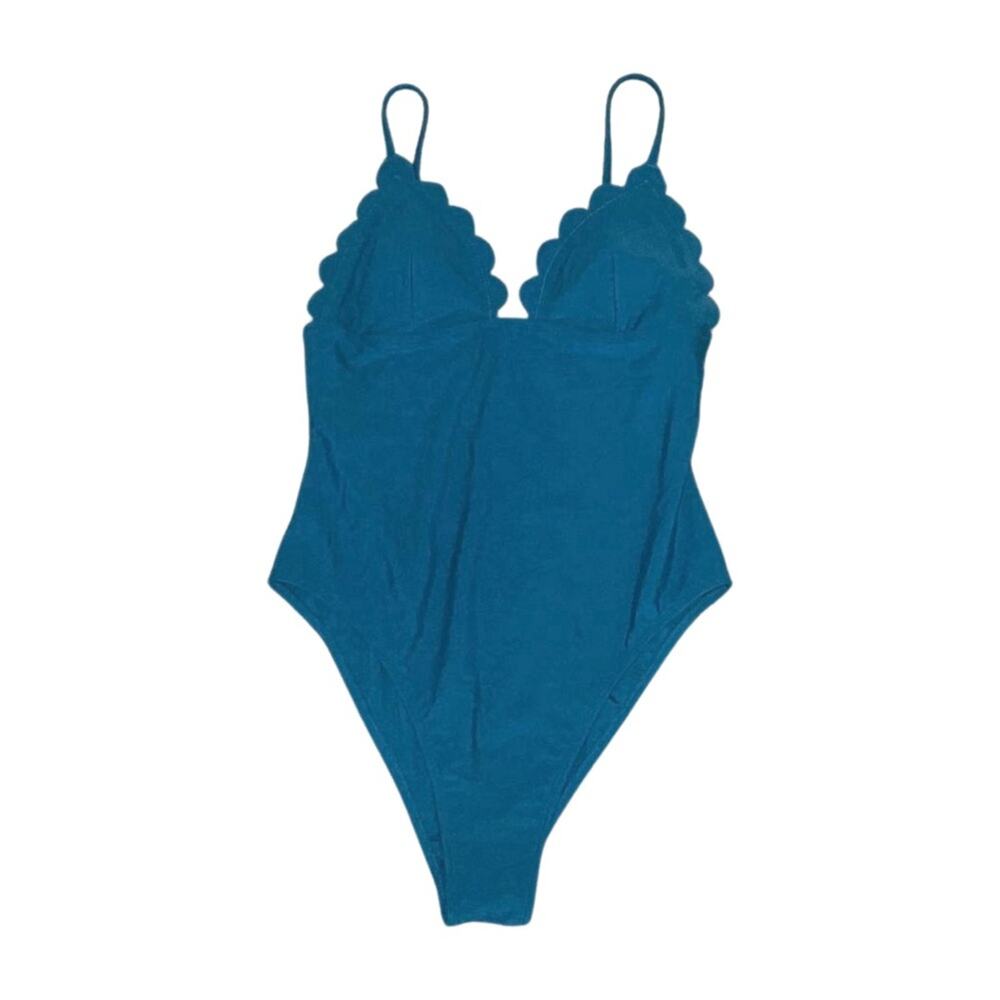 Cupshe Blue Scalloped V-Neck One Piece Swimsuit Size M